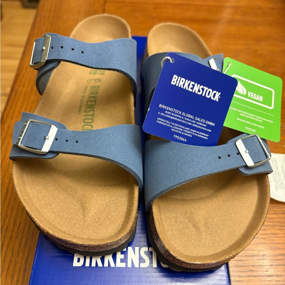 Birkenstock womens 39 new in box Sydney Bs Soft Birki Vegan Elemental Blue